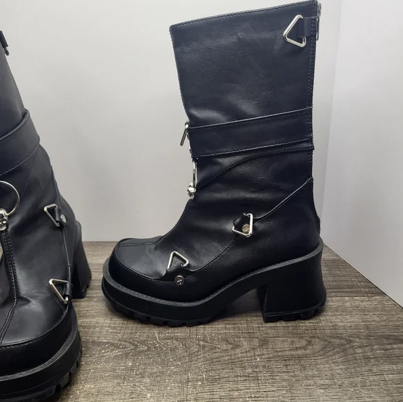 Demonia BRATTY Black Vegan Leather Platform Boots Womens 6 Goth Punk DOMINATRIX - Picture 2 of 11